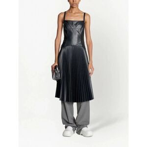 Proenza Schouler White Label Black Drop Waist Pleated Faux Leather dress sz10